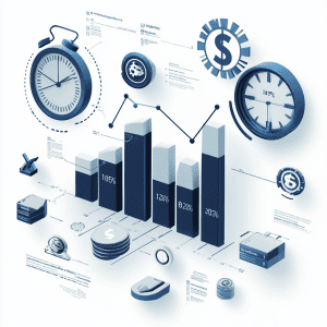 3D infographic graph showing the rising costs of IT downtime for small businesses, with bar charts, line graphs, and dollar symbols representing financial loss. Includes icons for time and money, emphasizing the impact of technology disruptions on productivity and revenue.