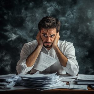 Overwhelmed Small Business Owner Facing Government Fine Stress