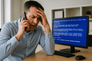 Break-Fix IT emergency as a business owner struggles with a system failure